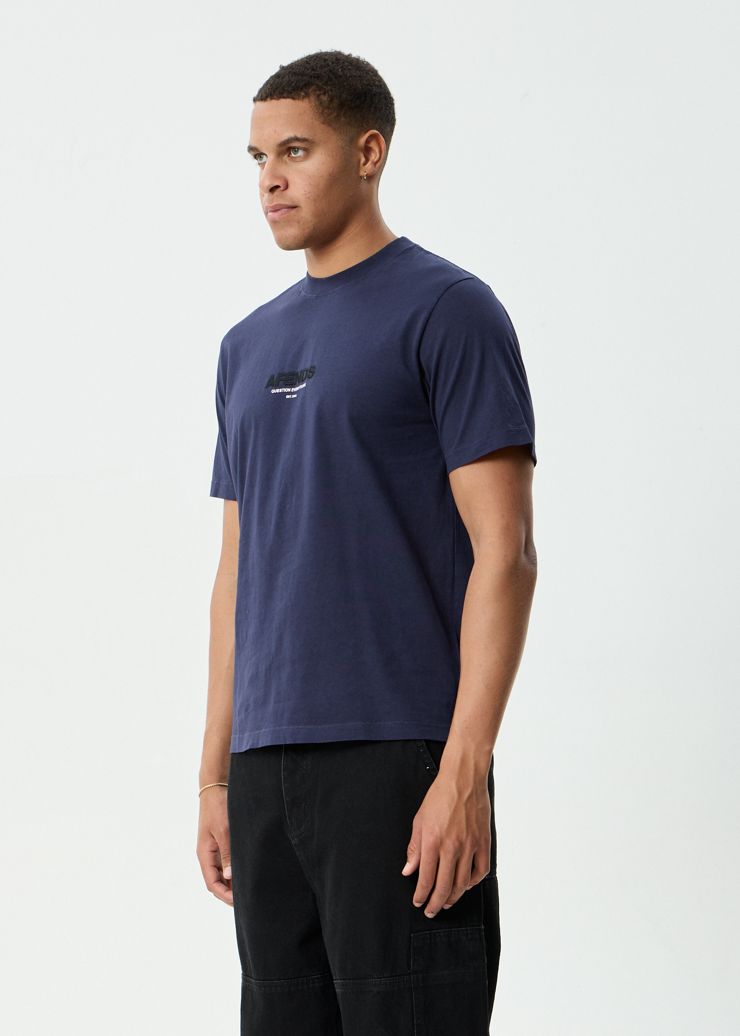 AFENDS Mens Vinyl - Retro Tee - Washed Deep Sea