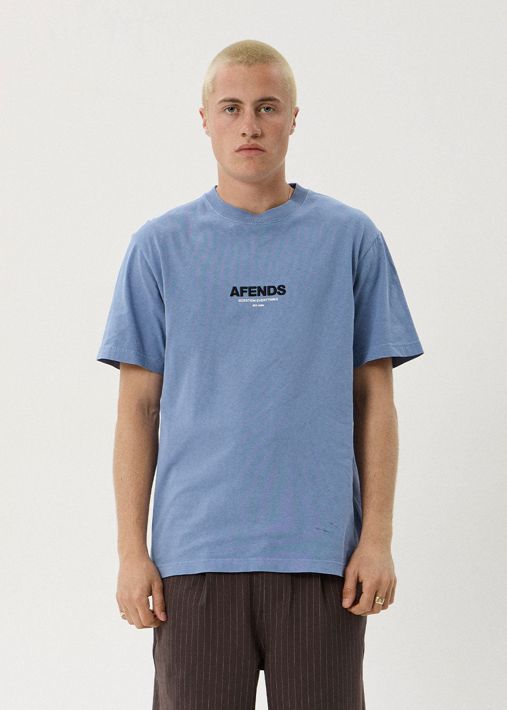 AFENDS Mens Vinyl - Retro Tee - Washed Slate Blue
