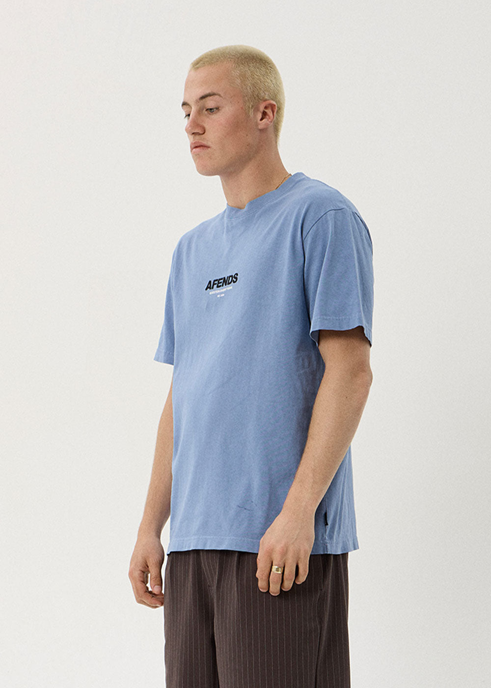 AFENDS Mens Vinyl - Retro Tee - Washed Slate Blue
