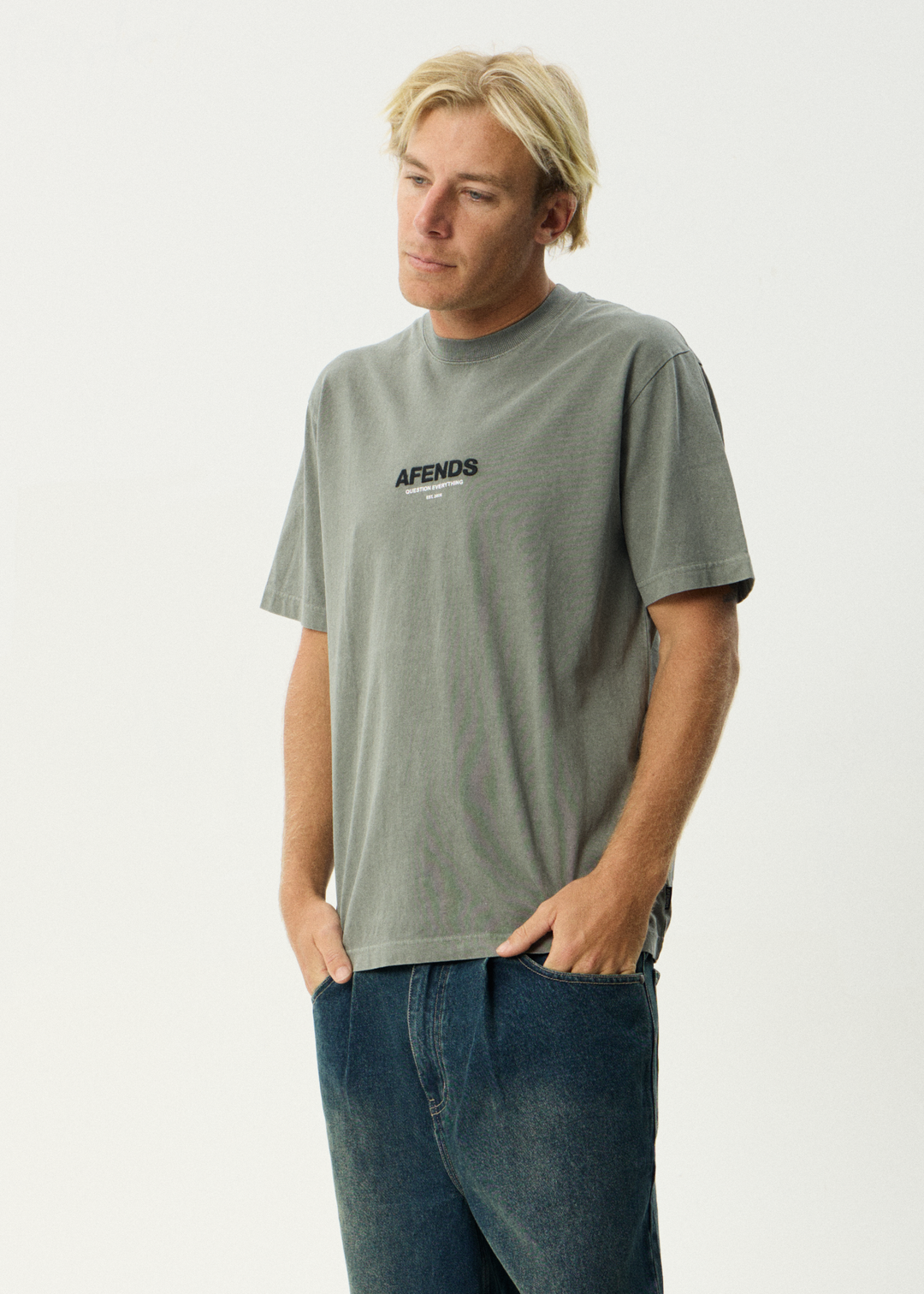 AFENDS Mens Vinyl - Retro Tee - Washed Sycamore