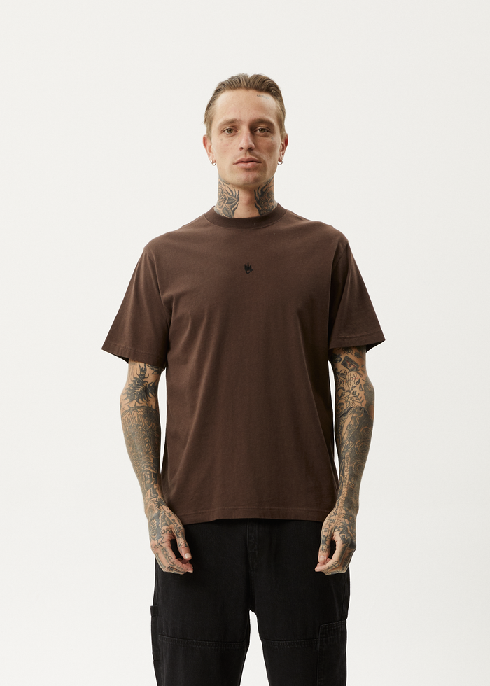 Afends Mens Flame - Recycled Retro T-Shirt - Coffee 