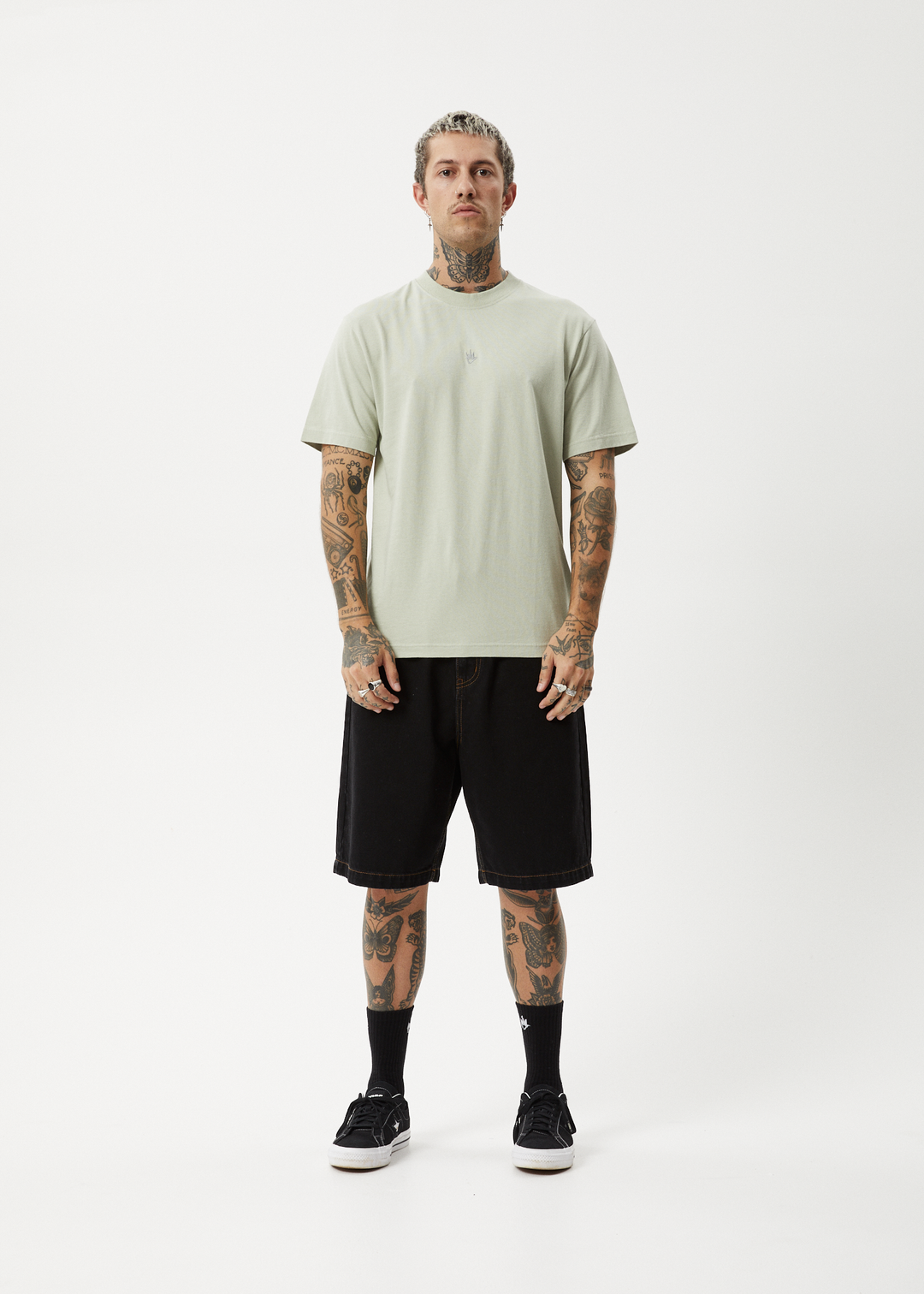 AFENDS Mens Flame - Retro Fit Tee - Eucalyptus 