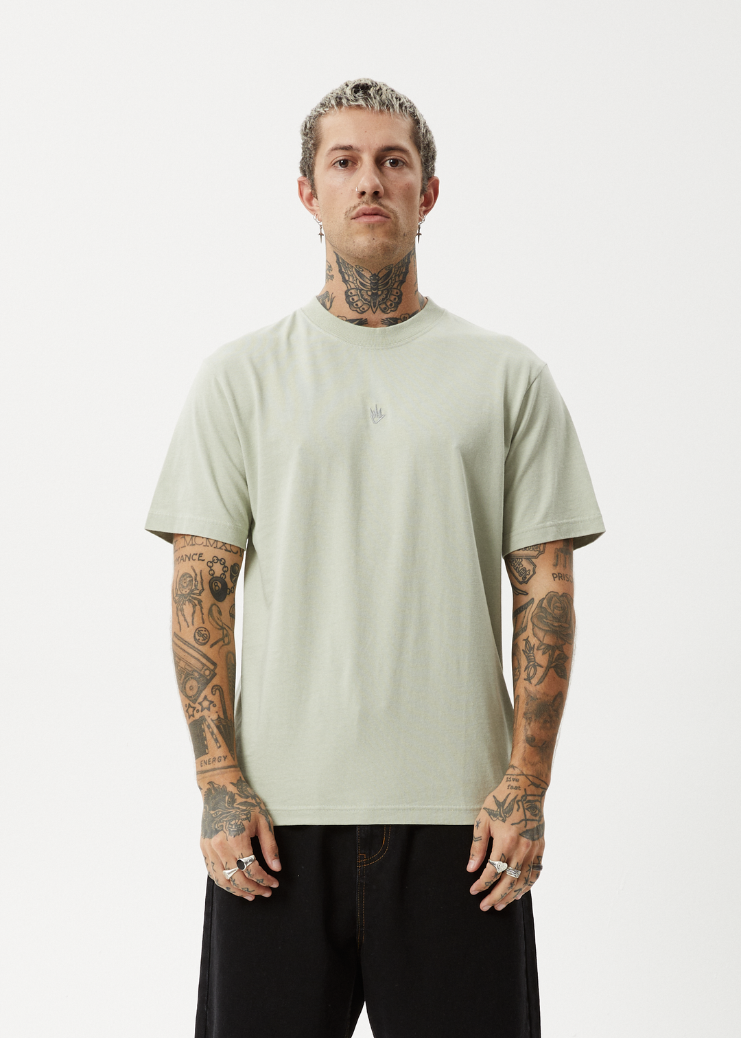 AFENDS Mens Flame - Retro Fit Tee - Eucalyptus 