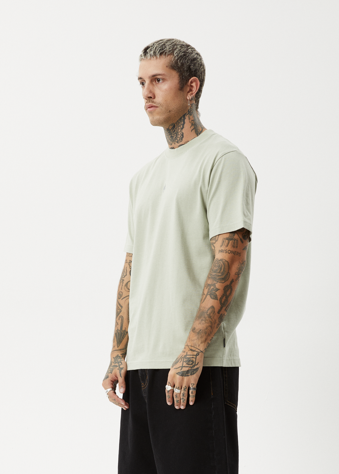 AFENDS Mens Flame - Retro Fit Tee - Eucalyptus 