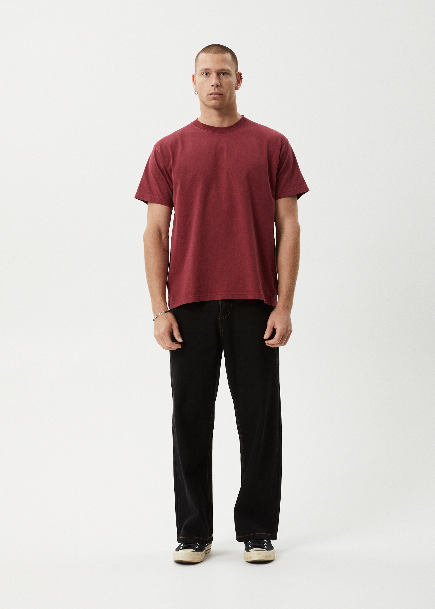 AFENDS Mens Genesis - Heavyweight Boxy Tee - Washed Burgundy