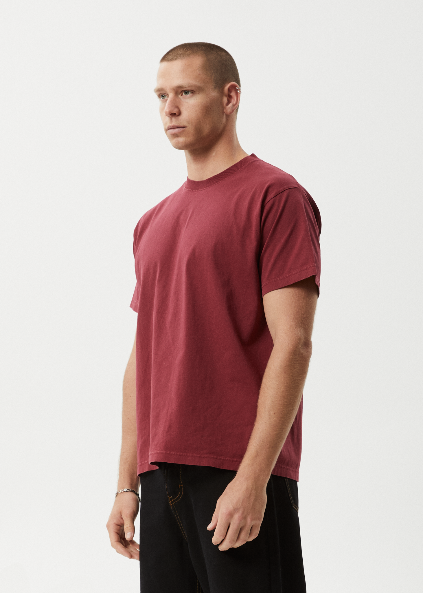 AFENDS Mens Genesis - Heavyweight Boxy Tee - Washed Burgundy
