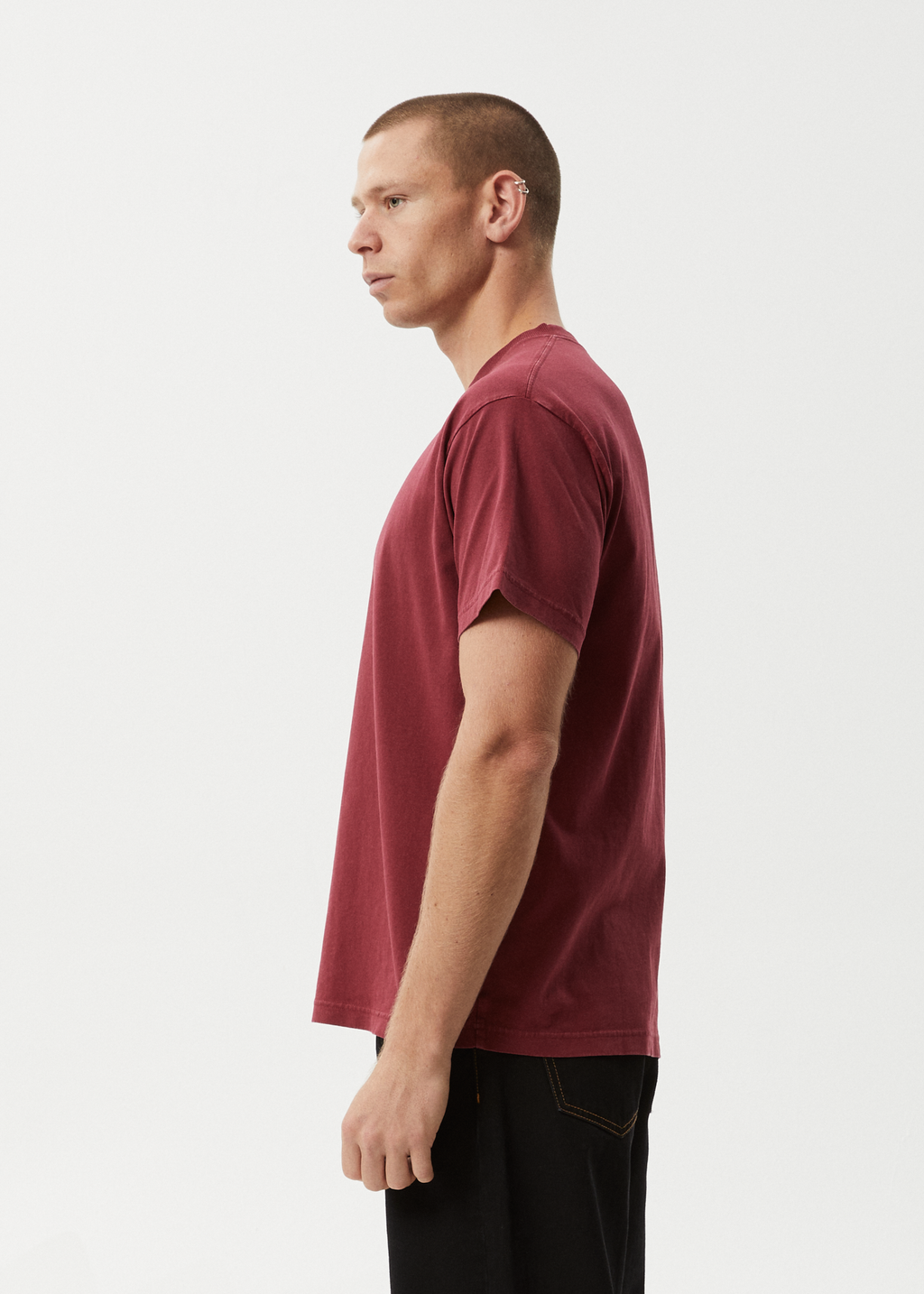AFENDS Mens Genesis - Heavyweight Boxy Tee - Washed Burgundy