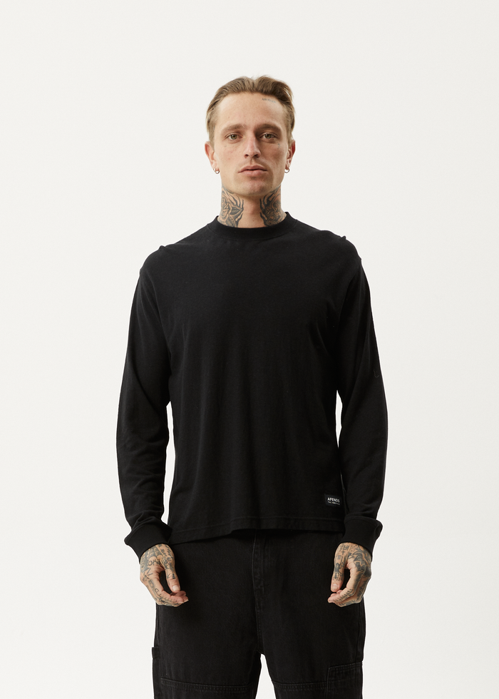 Afends Mens Essential - Hemp Long Sleeve T-Shirt - Black 