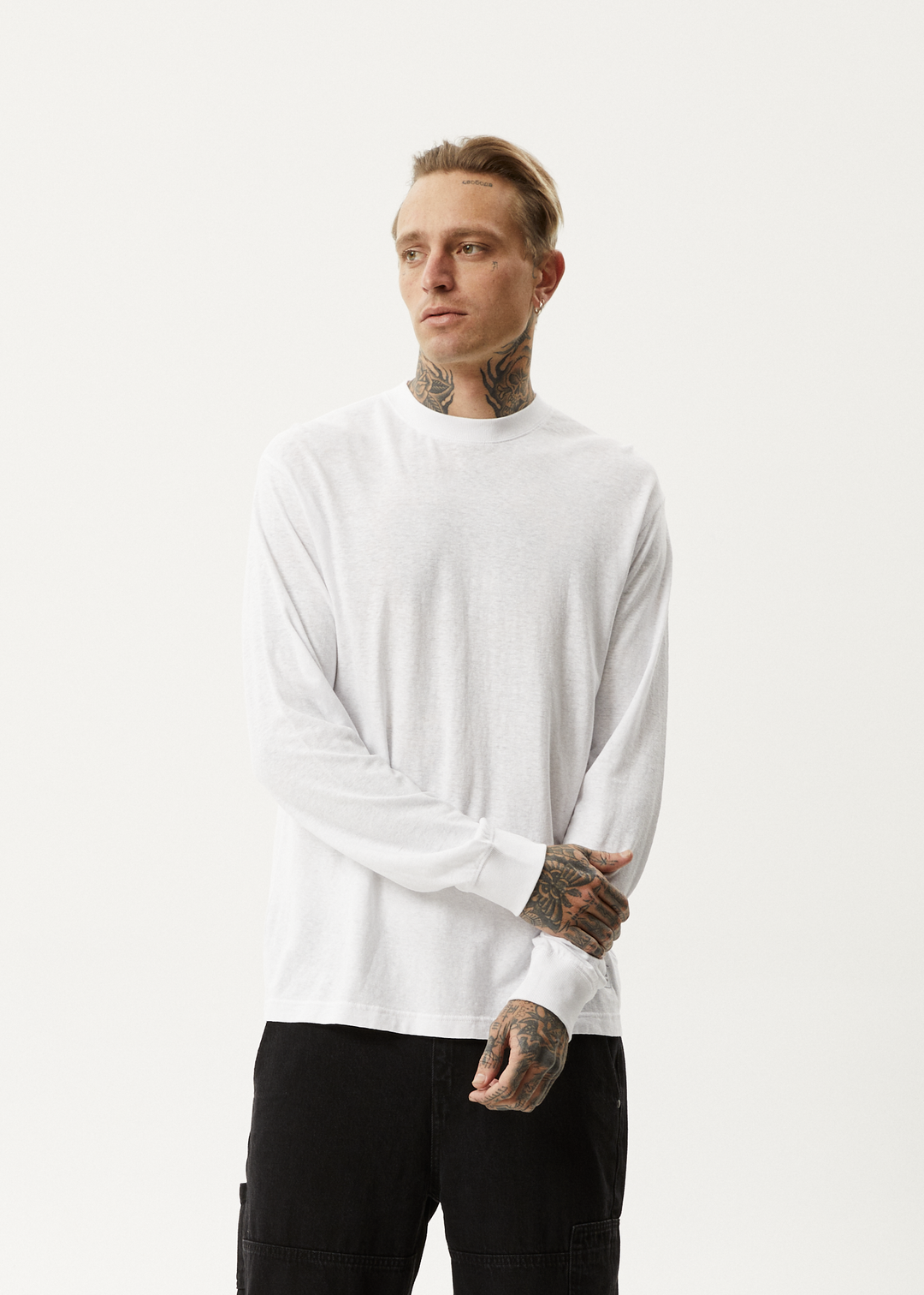 AFENDS Mens Essential - Long Sleeve Tee - White 