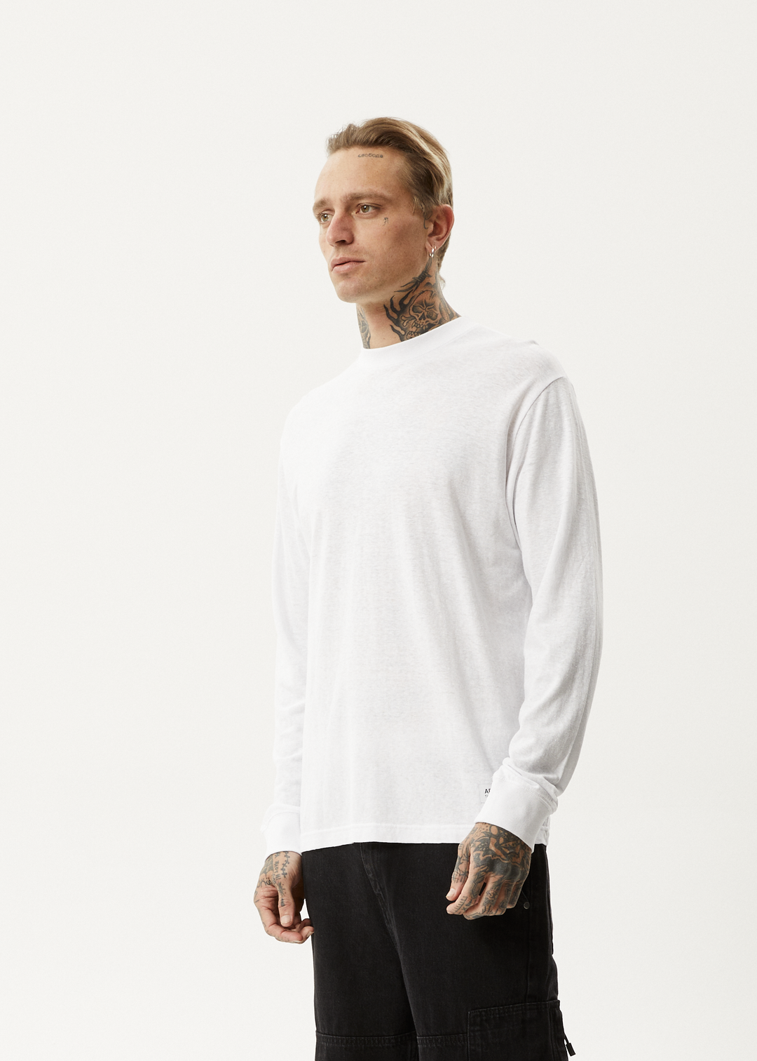 AFENDS Mens Essential - Long Sleeve Tee - White 