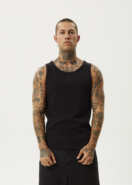 AFENDS Mens Paramount - Rib Singlet - Black