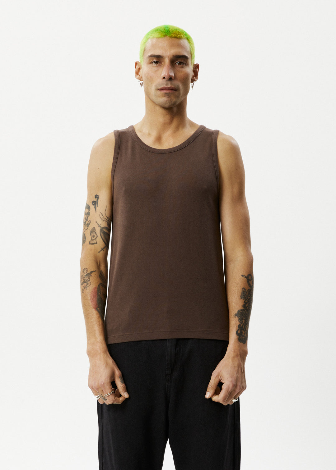 AFENDS Mens Paramount - Ribbed Singlet - Coffee 