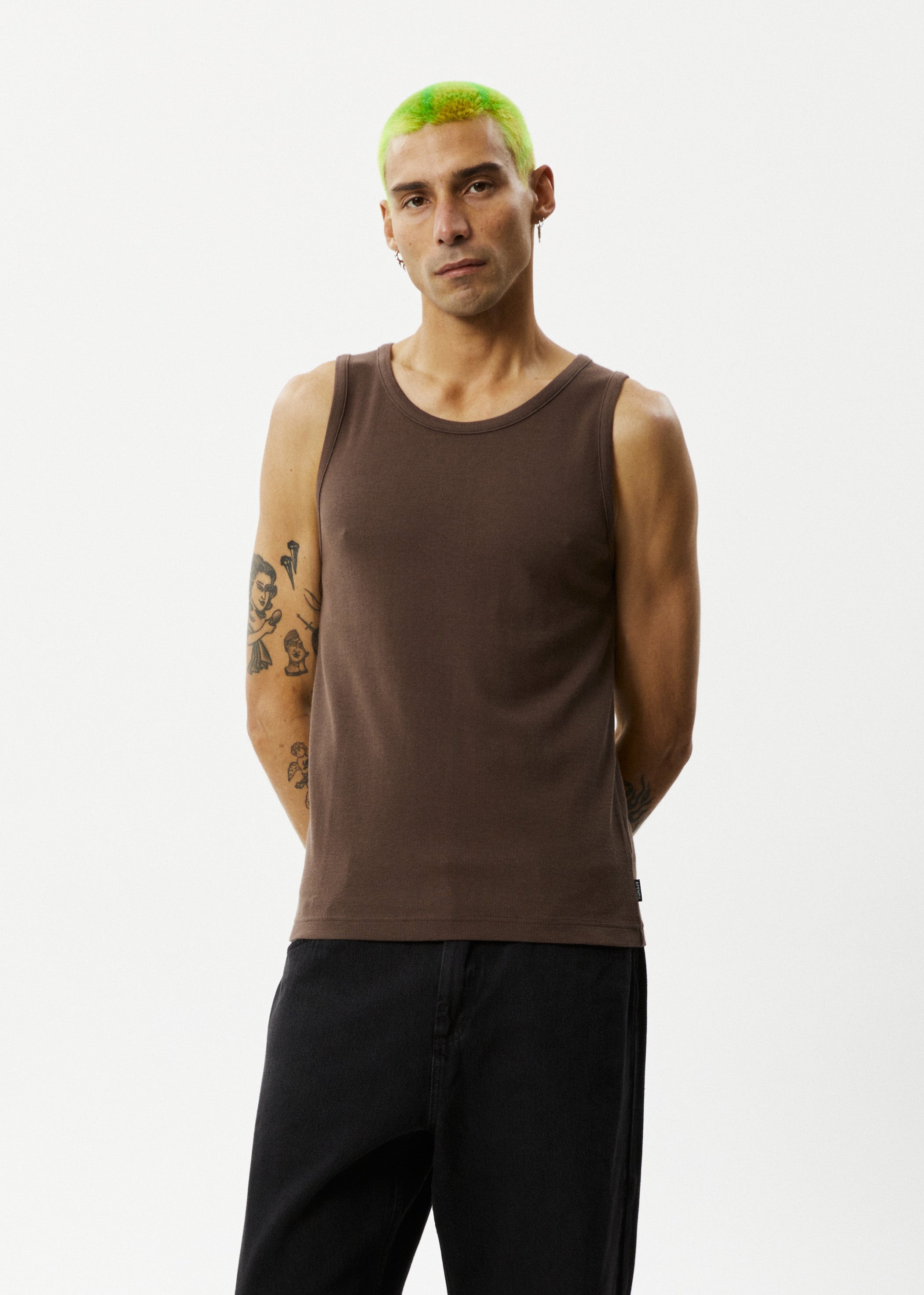 AFENDS Mens Paramount - Rib Singlet - Coffee