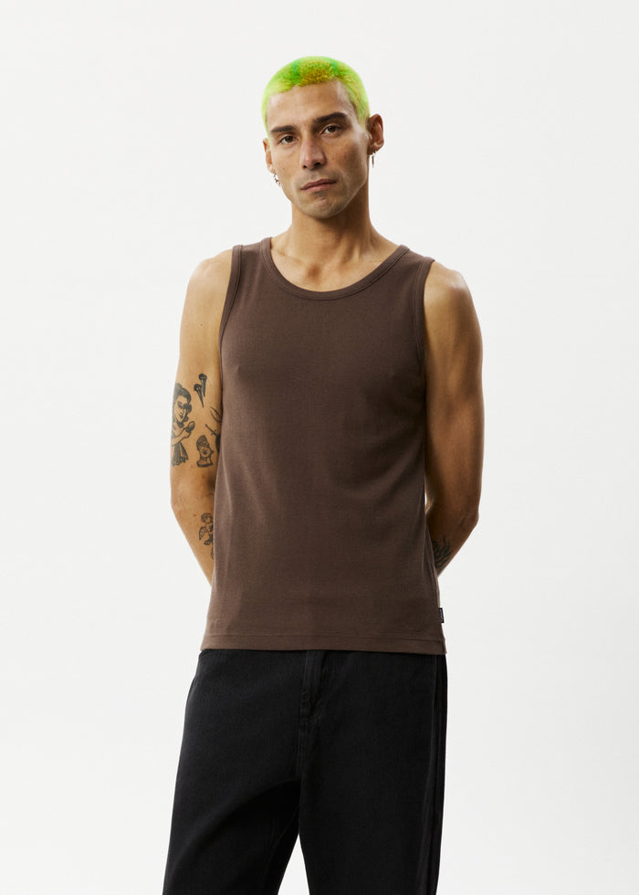 Afends Mens Paramount - Recycled Rib Singlet - Coffee 