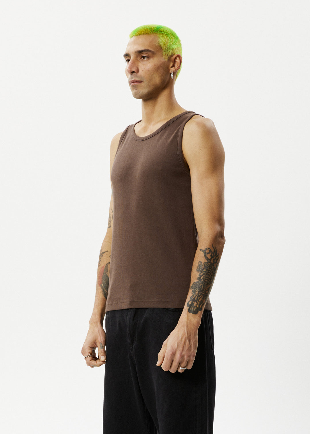 AFENDS Mens Paramount - Ribbed Singlet - Coffee 