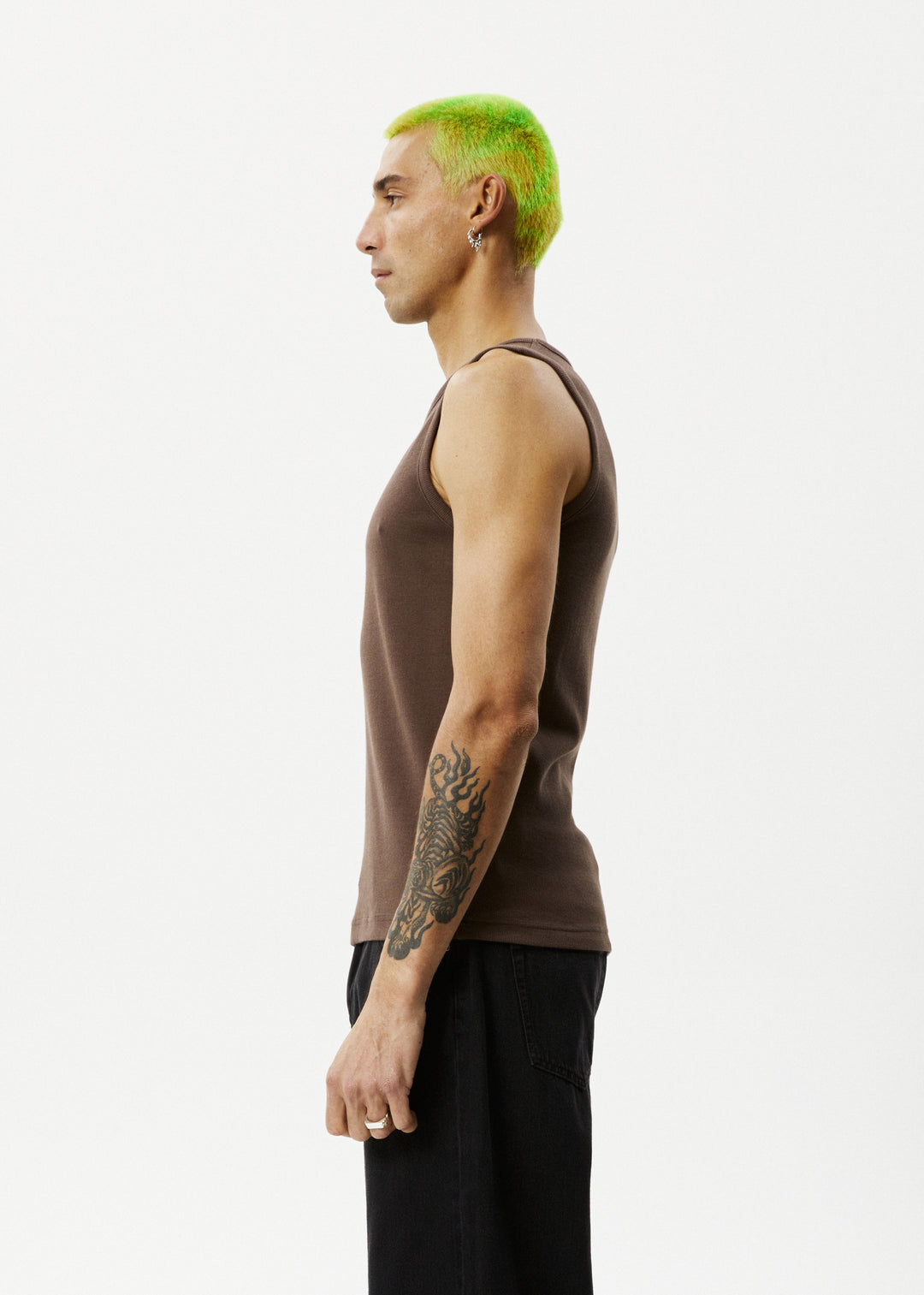 AFENDS Mens Paramount - Ribbed Singlet - Coffee 