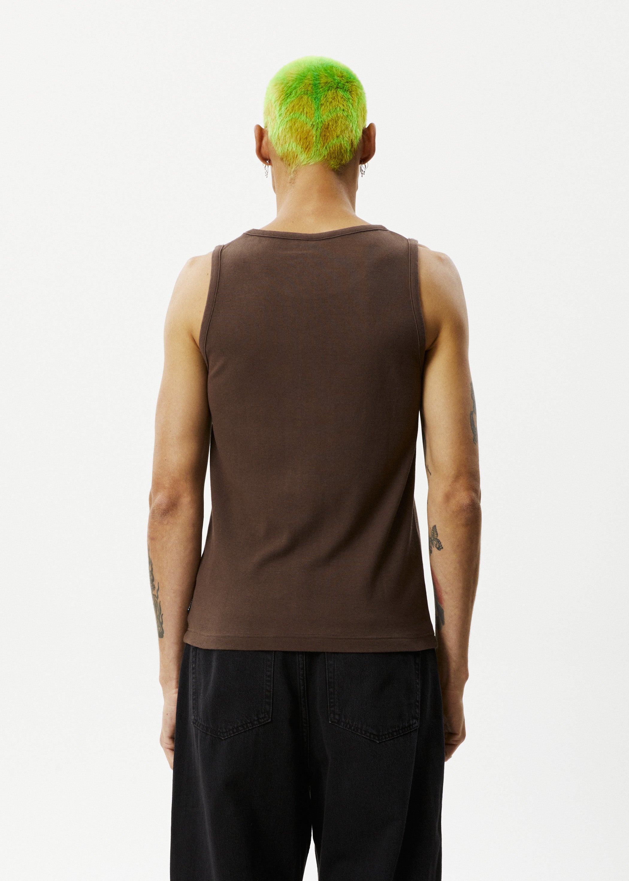 AFENDS Mens Paramount - Rib Singlet - Coffee
