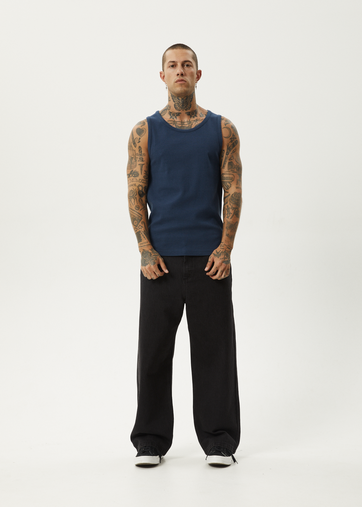AFENDS Mens Paramount - Rib Singlet - Navy