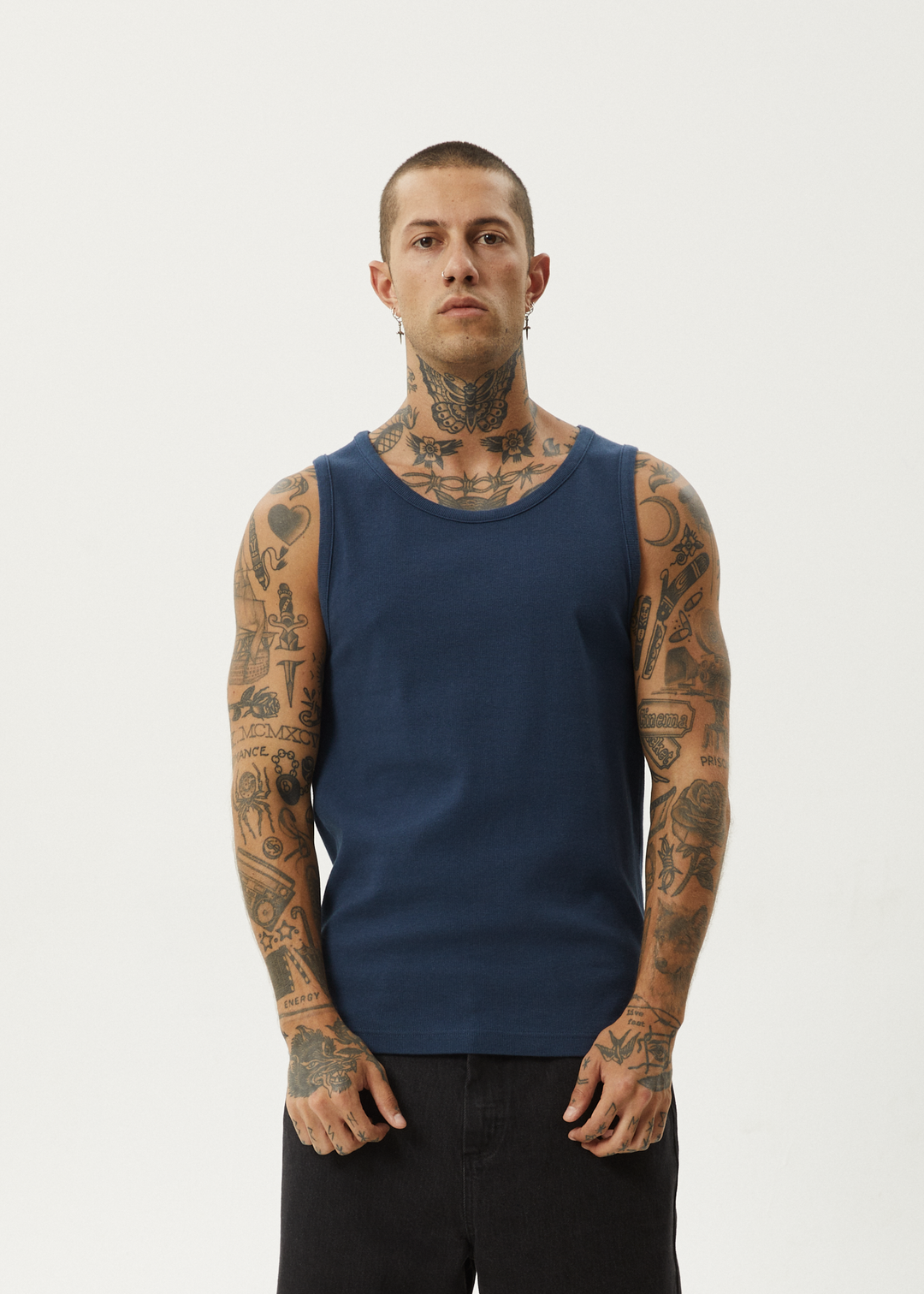 AFENDS Mens Paramount - Ribbed Singlet - Navy 