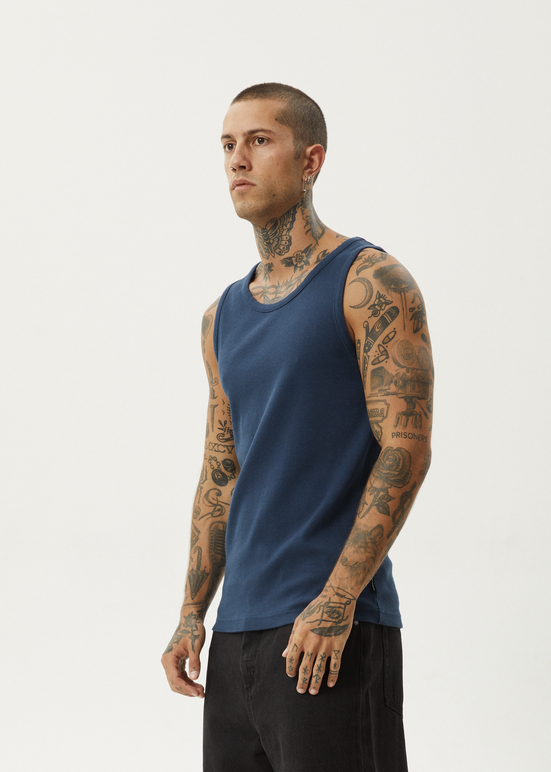 AFENDS Mens Paramount - Ribbed Singlet - Navy 