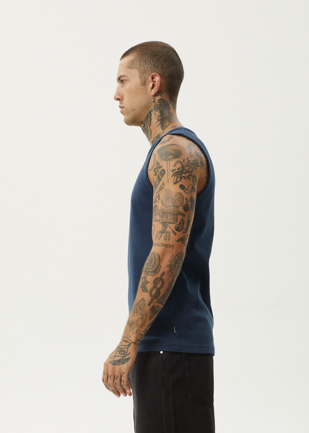 AFENDS Mens Paramount - Ribbed Singlet - Navy 