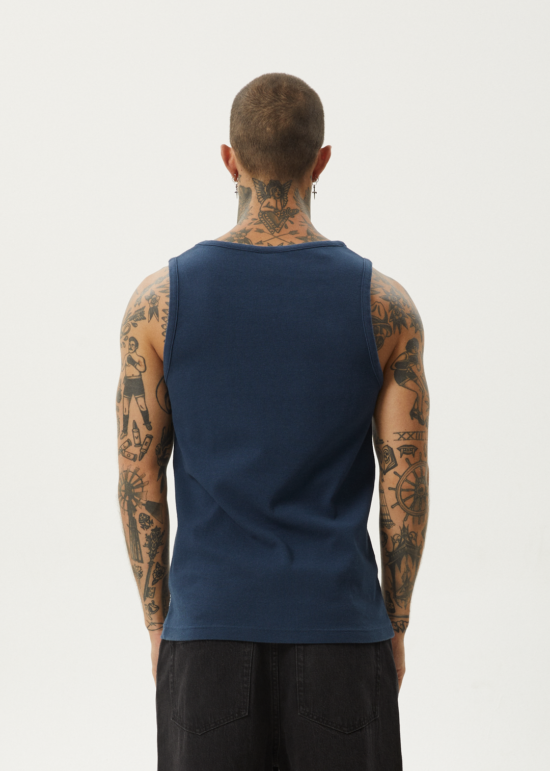 AFENDS Mens Paramount - Ribbed Singlet - Navy 