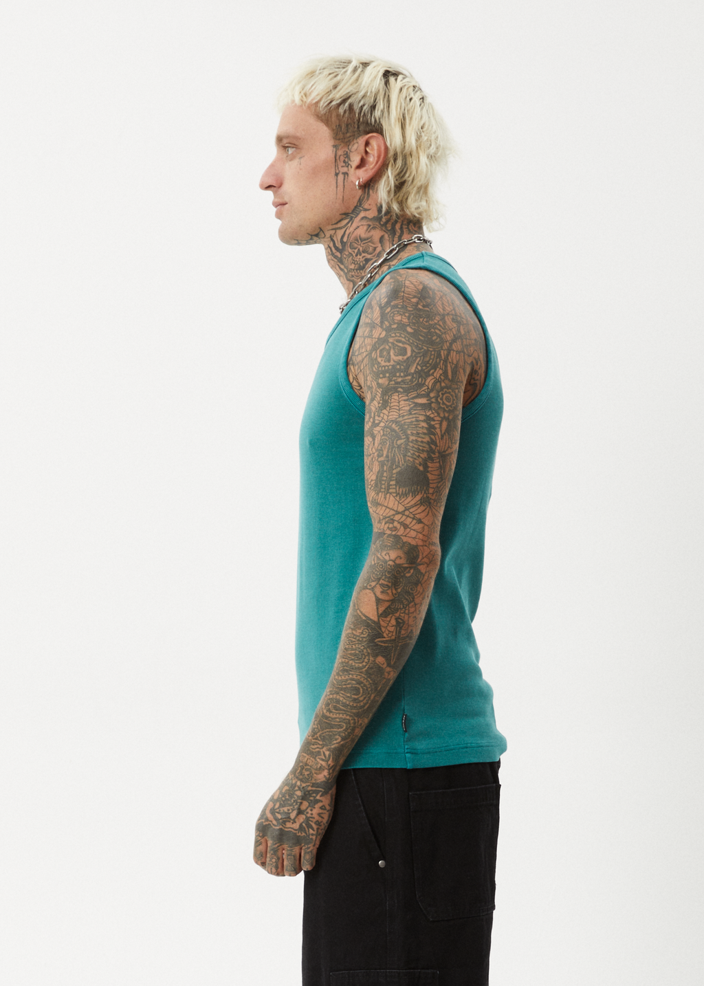 AFENDS Mens Paramount - Rib Singlet - Washed Pine