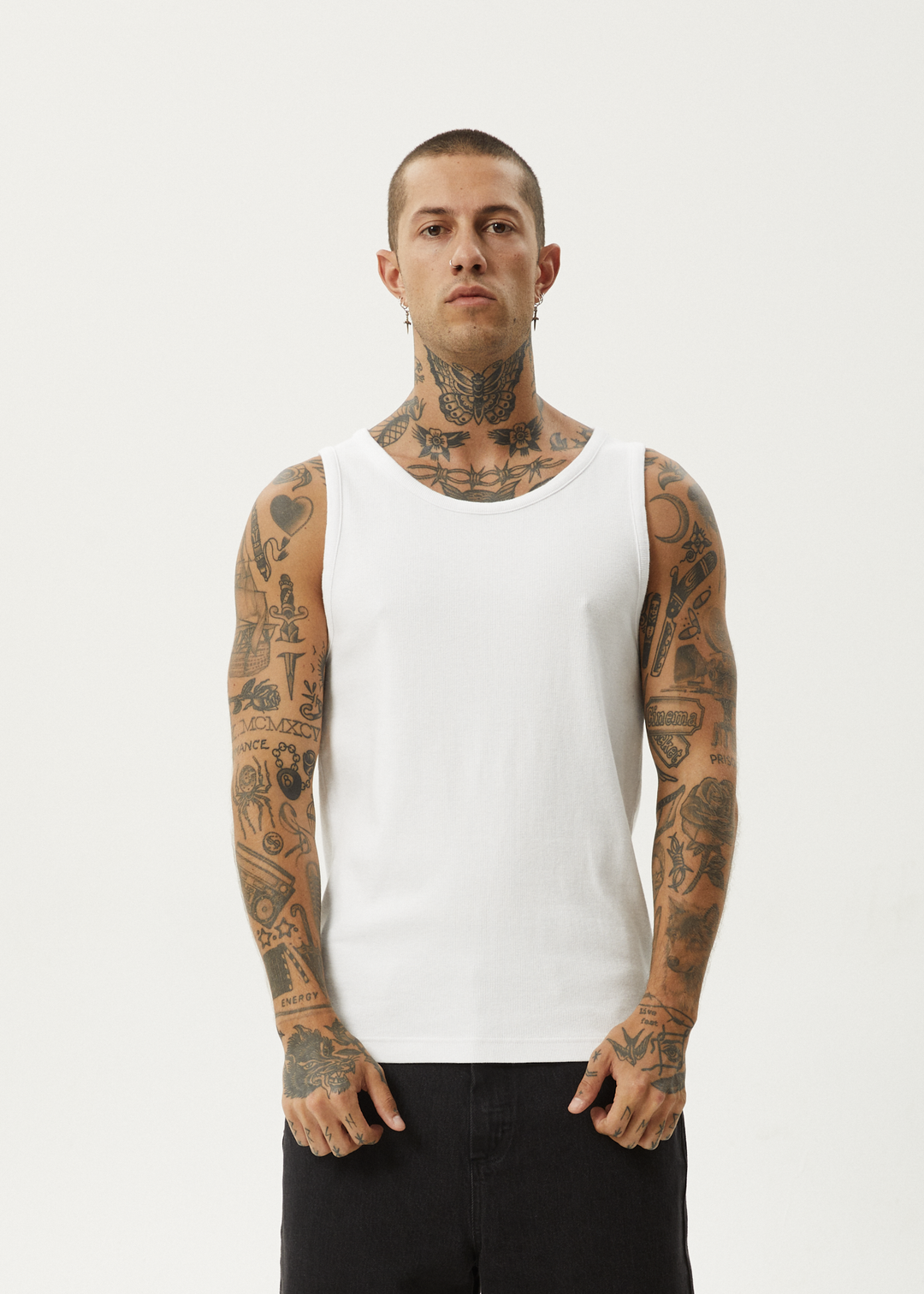 AFENDS Mens Paramount - Ribbed Singlet - White 