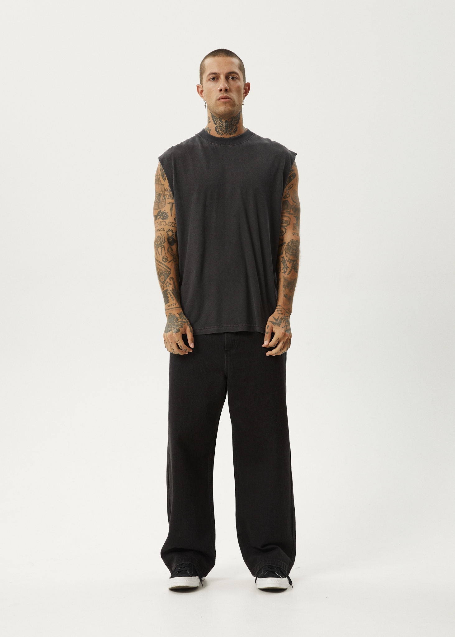 AFENDS Mens Vacation - Sleeveless Tee - Stone Black