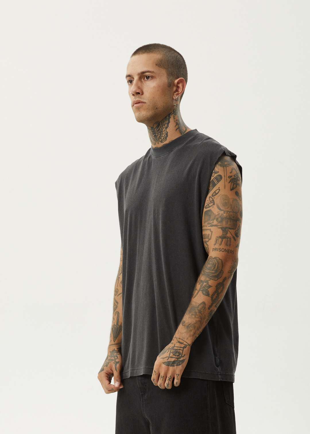 AFENDS Mens Vacation - Sleeveless Tee - Stone Black 