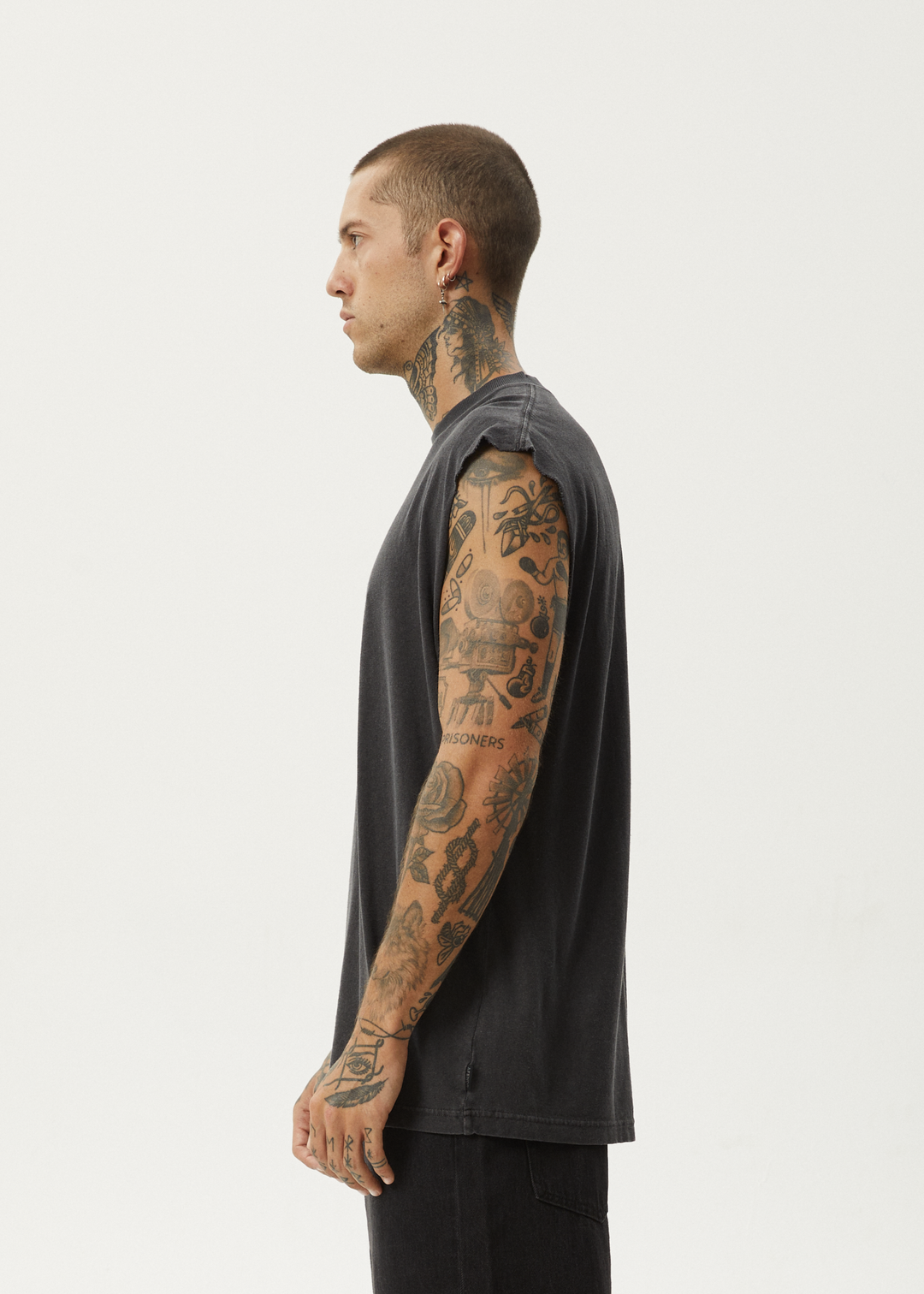 AFENDS Mens Vacation - Sleeveless Tee - Stone Black 