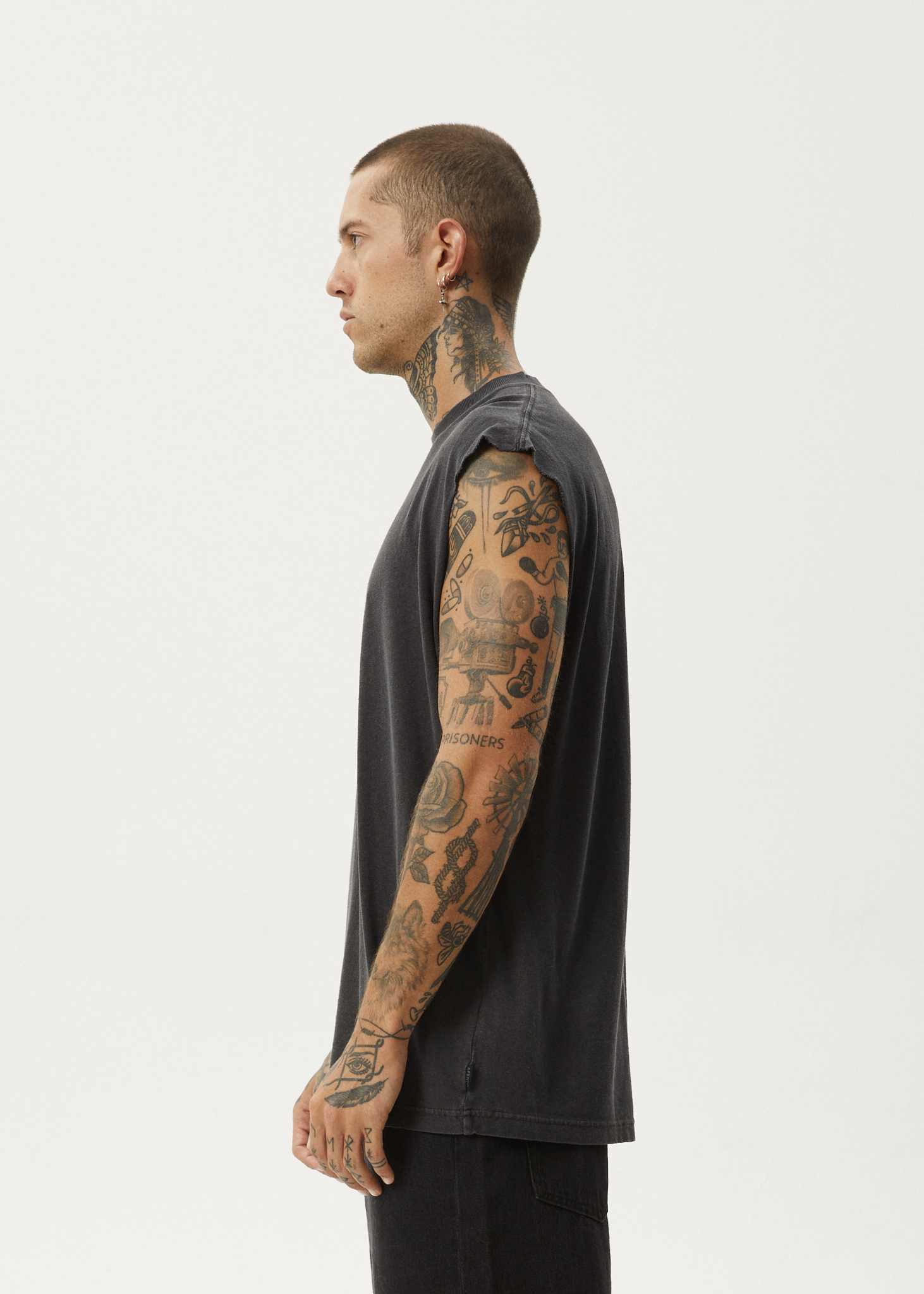 AFENDS Mens Vacation - Sleeveless Tee - Stone Black