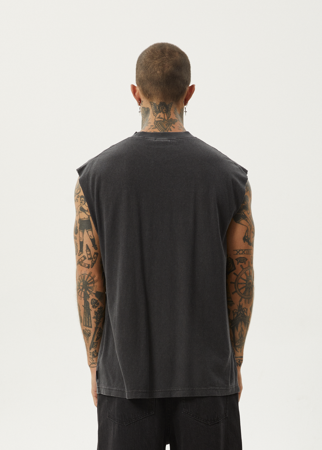 AFENDS Mens Vacation - Sleeveless Tee - Stone Black 