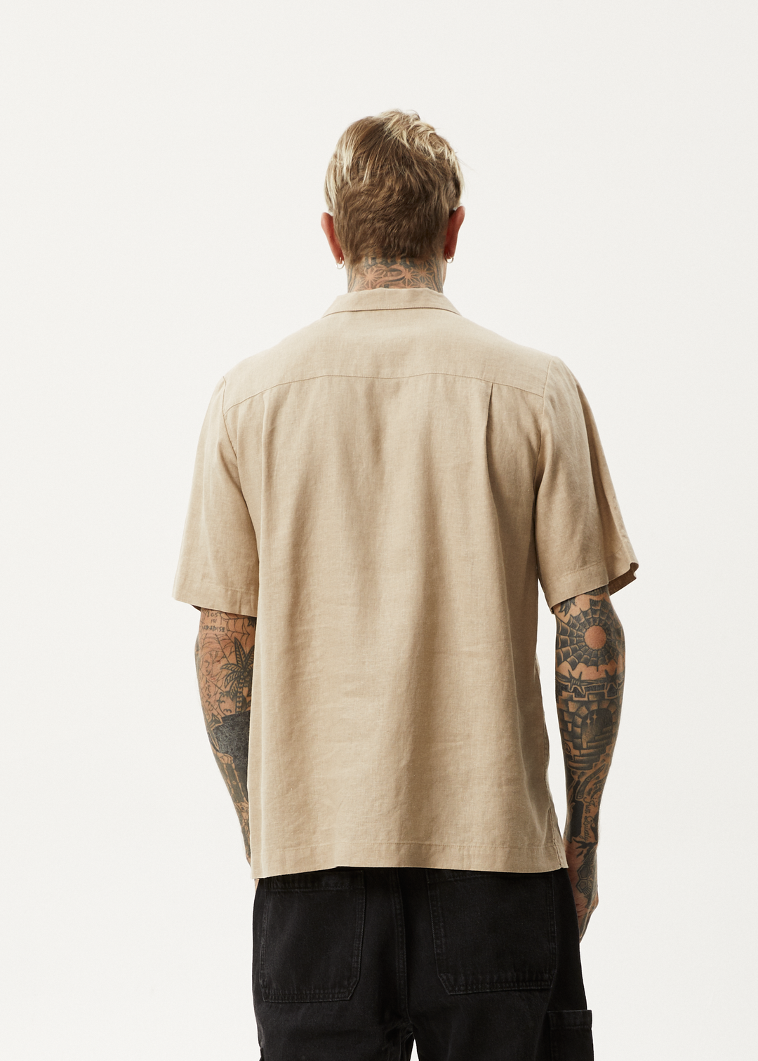 AFENDS Mens Daily - Cuban Shorts Sleeve Shirt - Taupe 