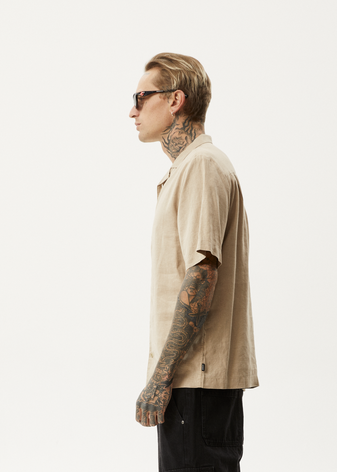 AFENDS Mens Daily - Cuban Shorts Sleeve Shirt - Taupe 