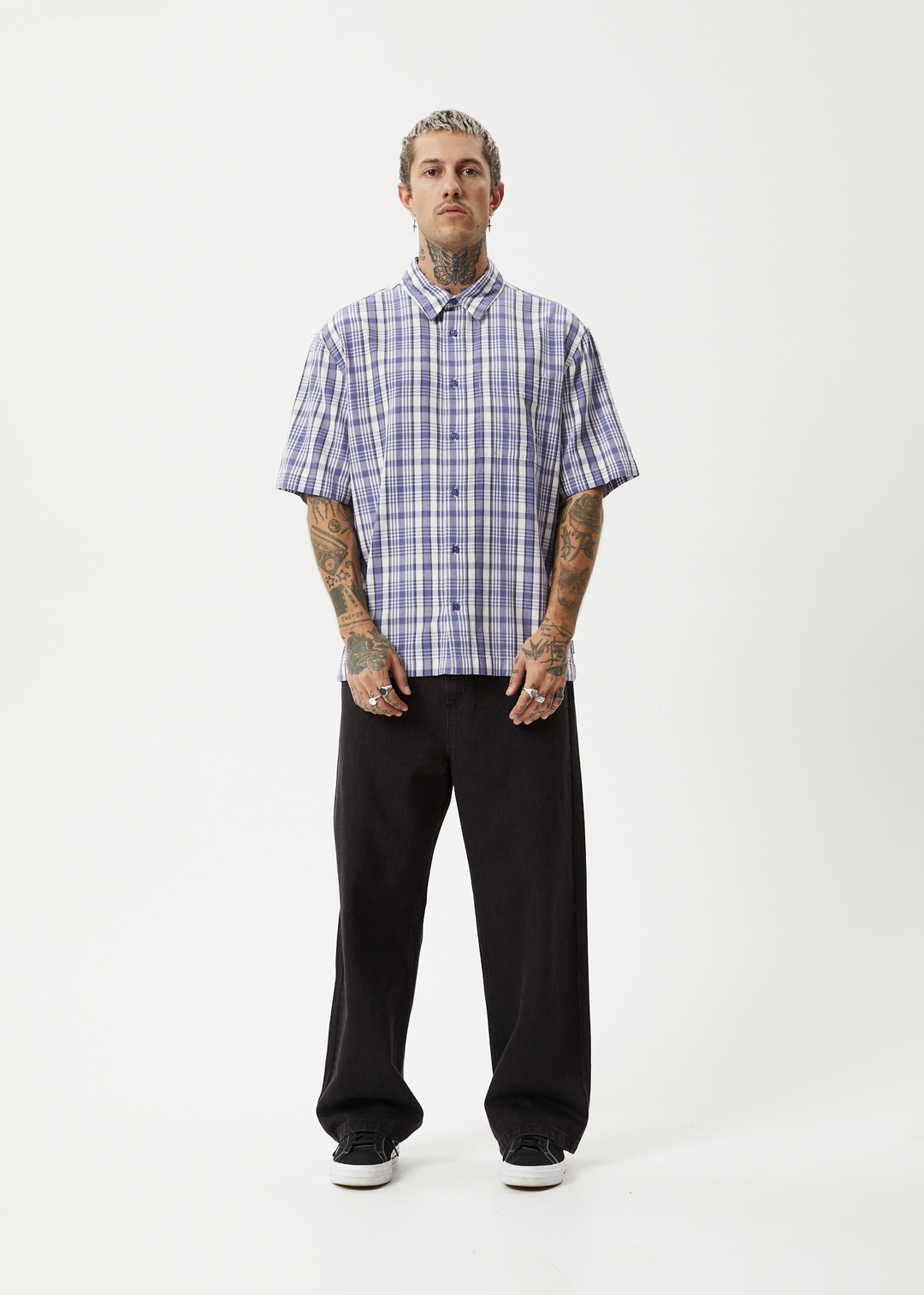 AFENDS Mens Check Out - Short Sleeve Shirt - Marlin 