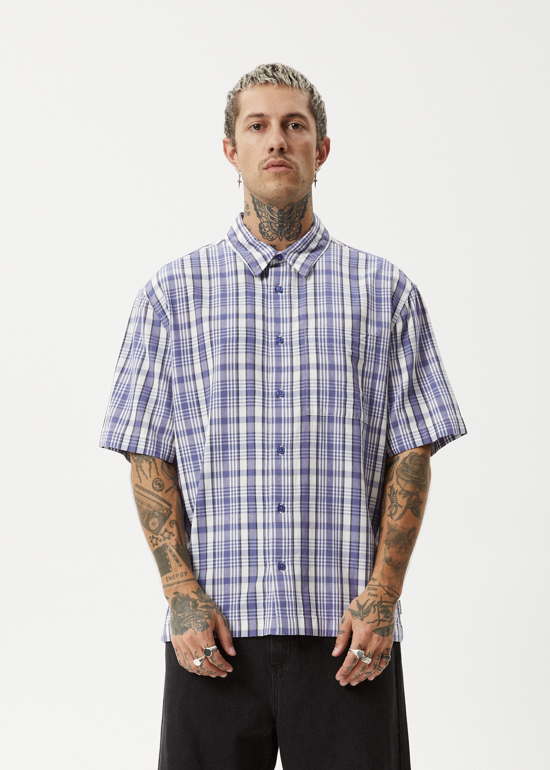 AFENDS Mens Check Out - Short Sleeve Shirt - Marlin 