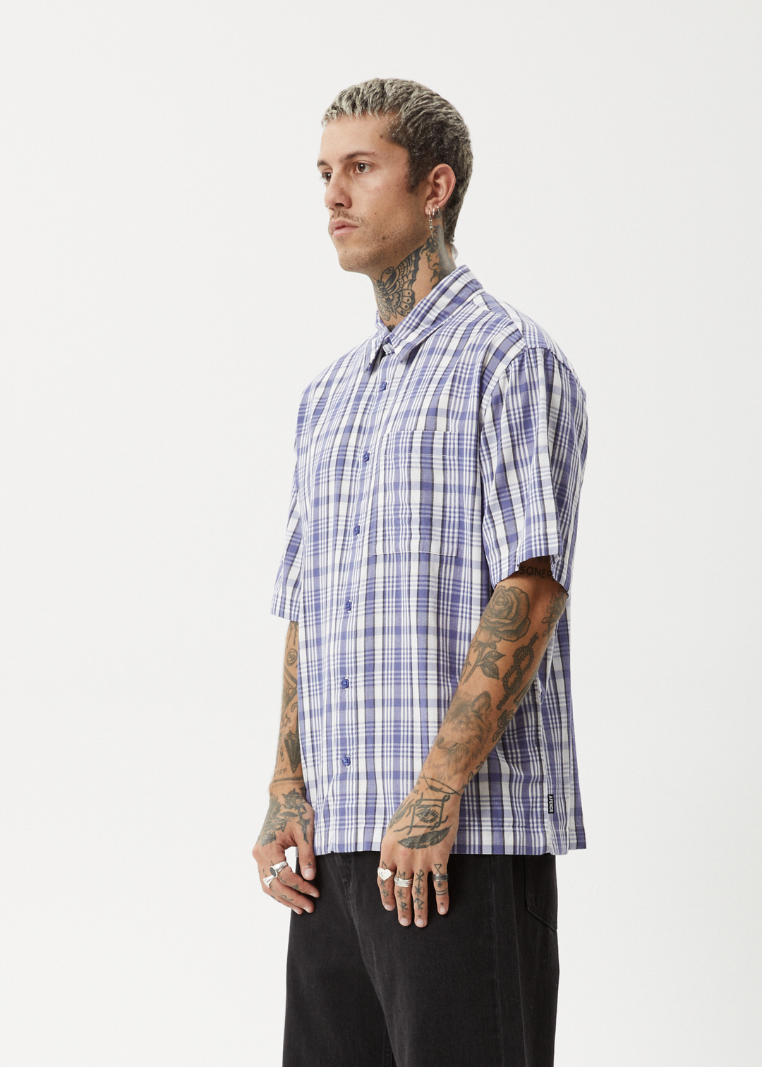 AFENDS Mens Check Out - Short Sleeve Shirt - Marlin 