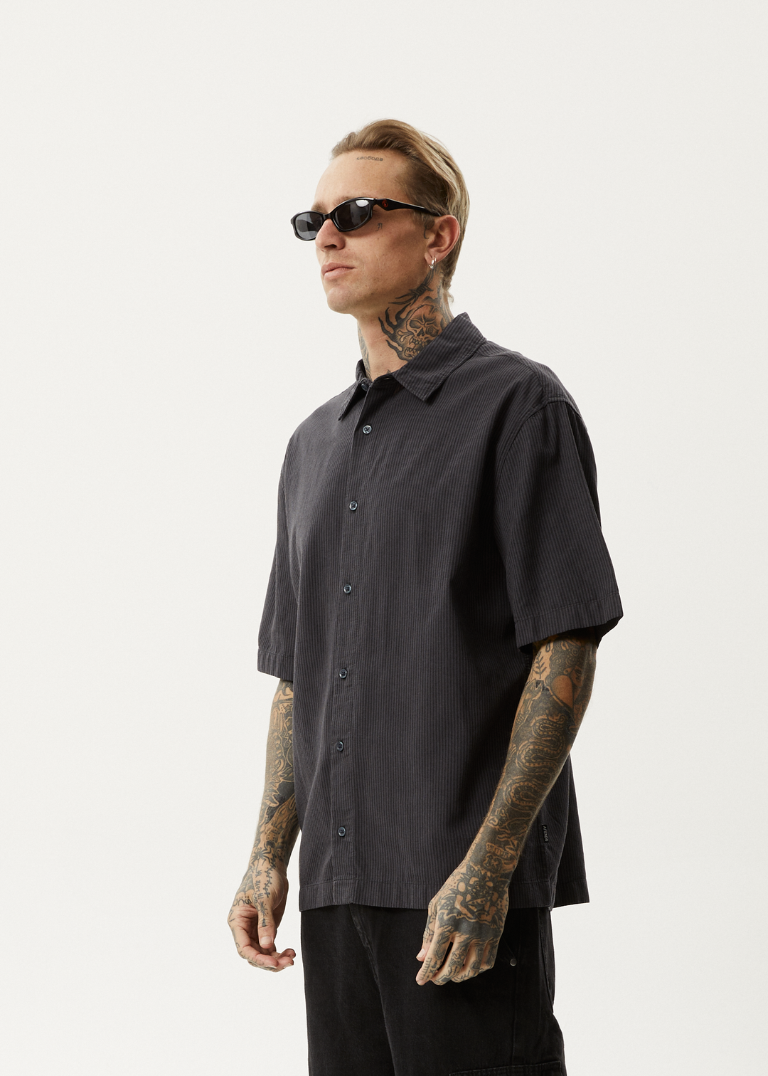 AFENDS Mens Intergalactic - Short Sleeve Shirt - Black Stripe 