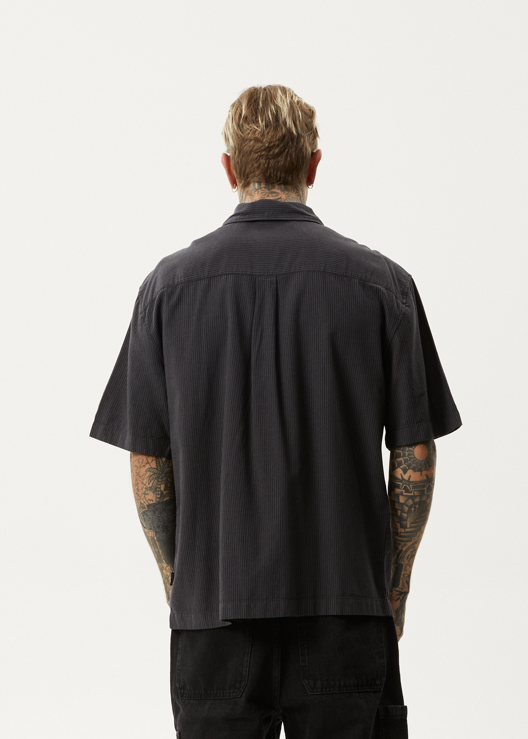 AFENDS Mens Intergalactic - Short Sleeve Shirt - Black Stripe 