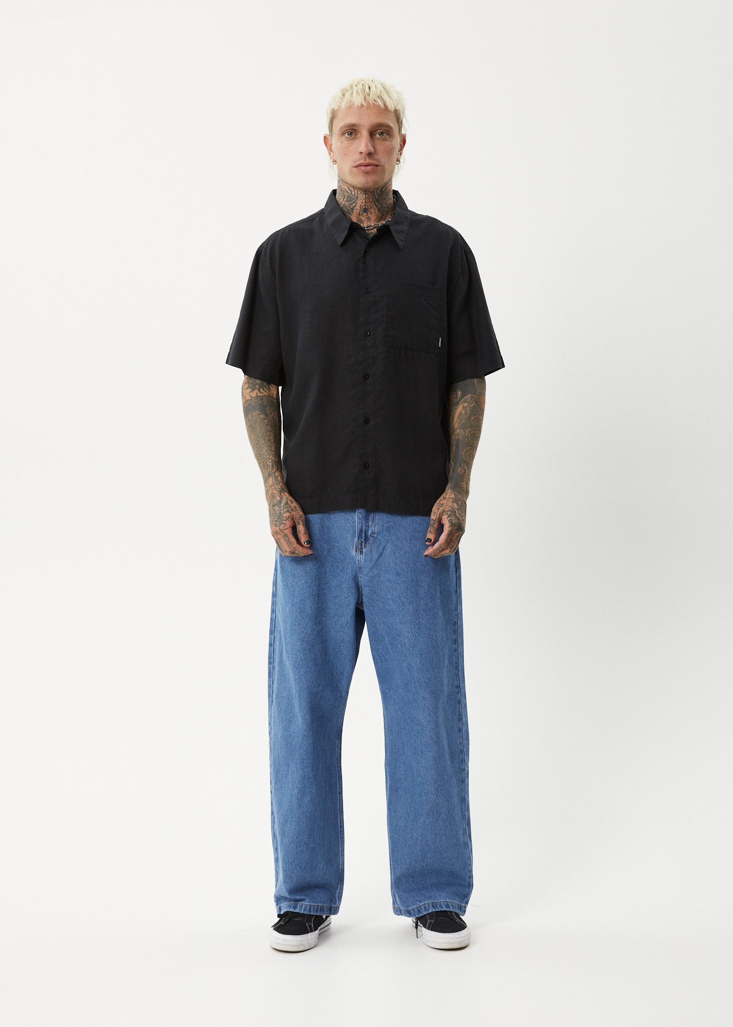 AFENDS Mens Everyday - Short Sleeve Shirt - Black