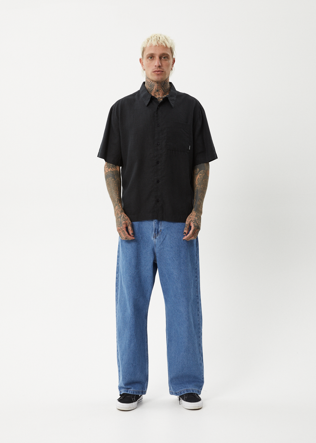 AFENDS Mens Everyday - Short Sleeve Shirt - Black 