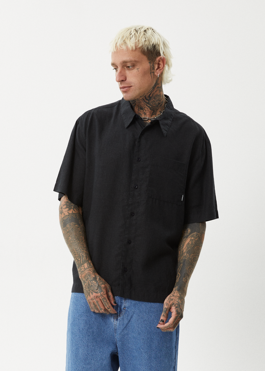 AFENDS Mens Everyday - Short Sleeve Shirt - Black 