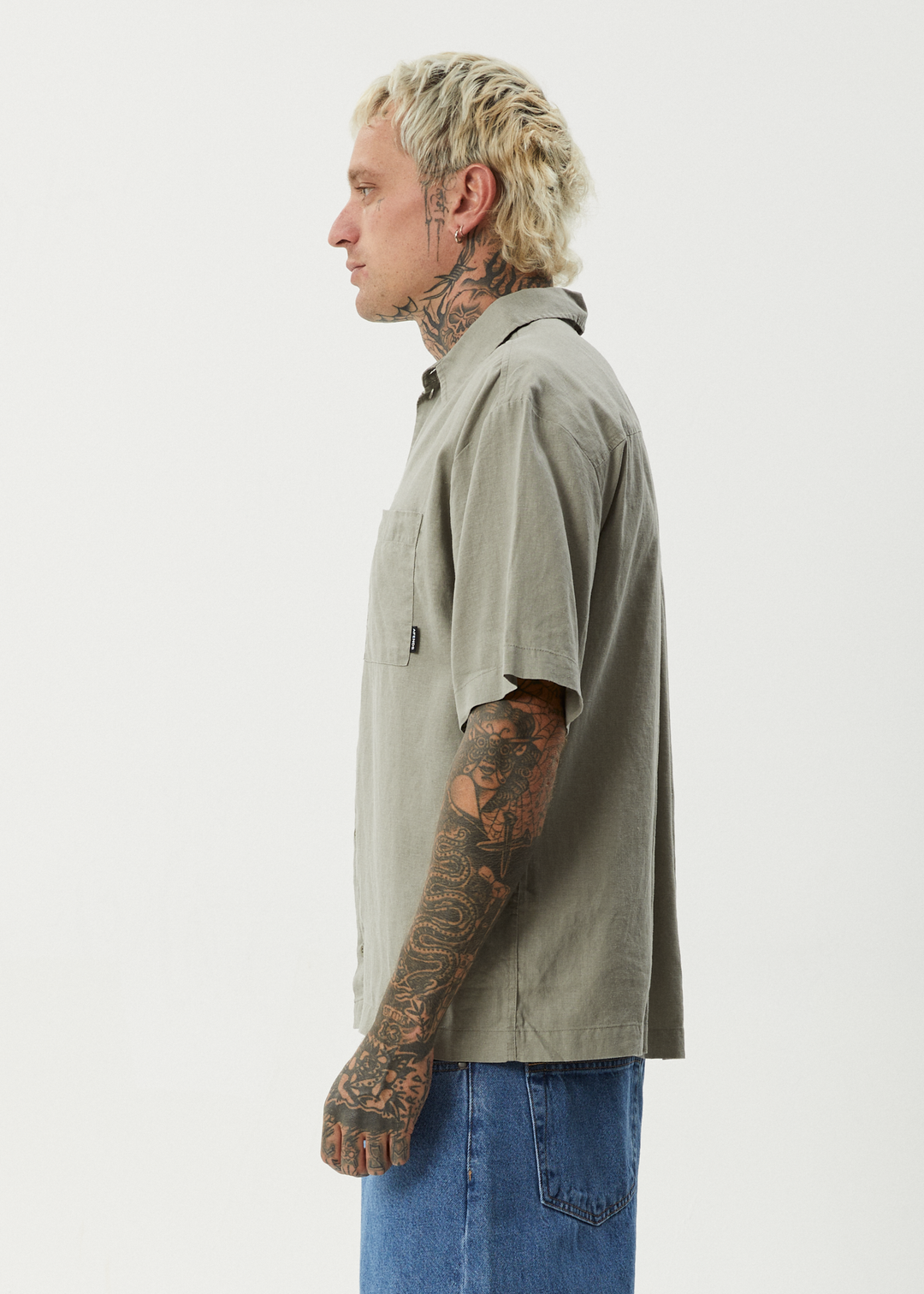 AFENDS Mens Everyday - Short Sleeve Shirt - Olive