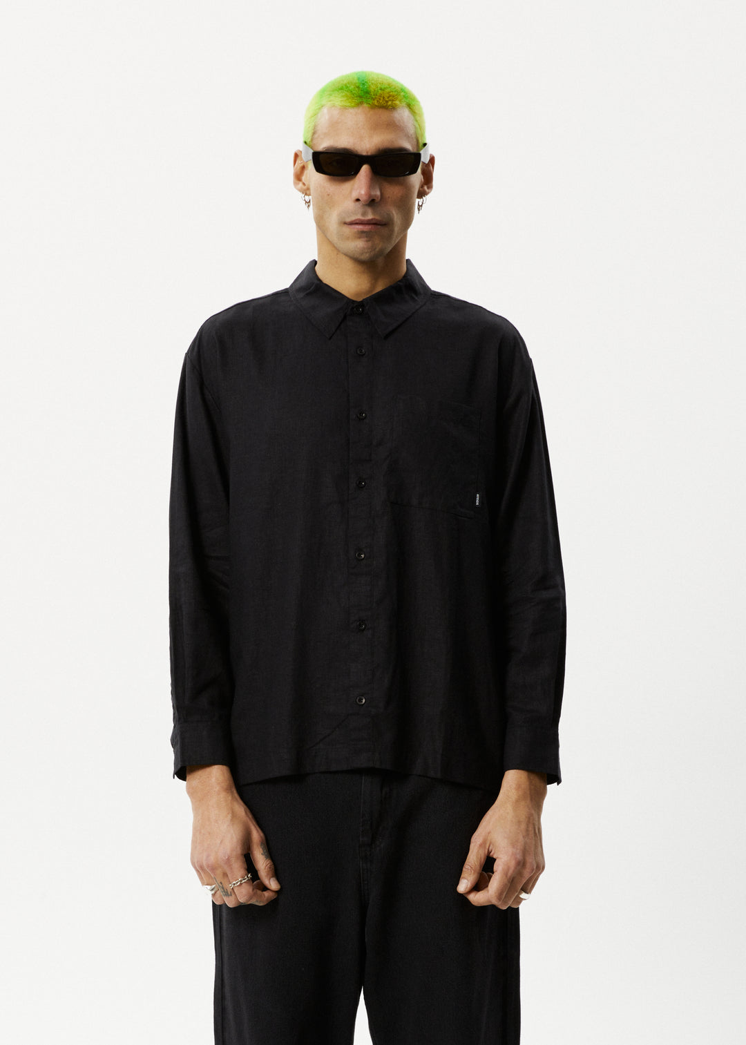 AFENDS Mens Everyday - Long Sleeve Shirt - Black 