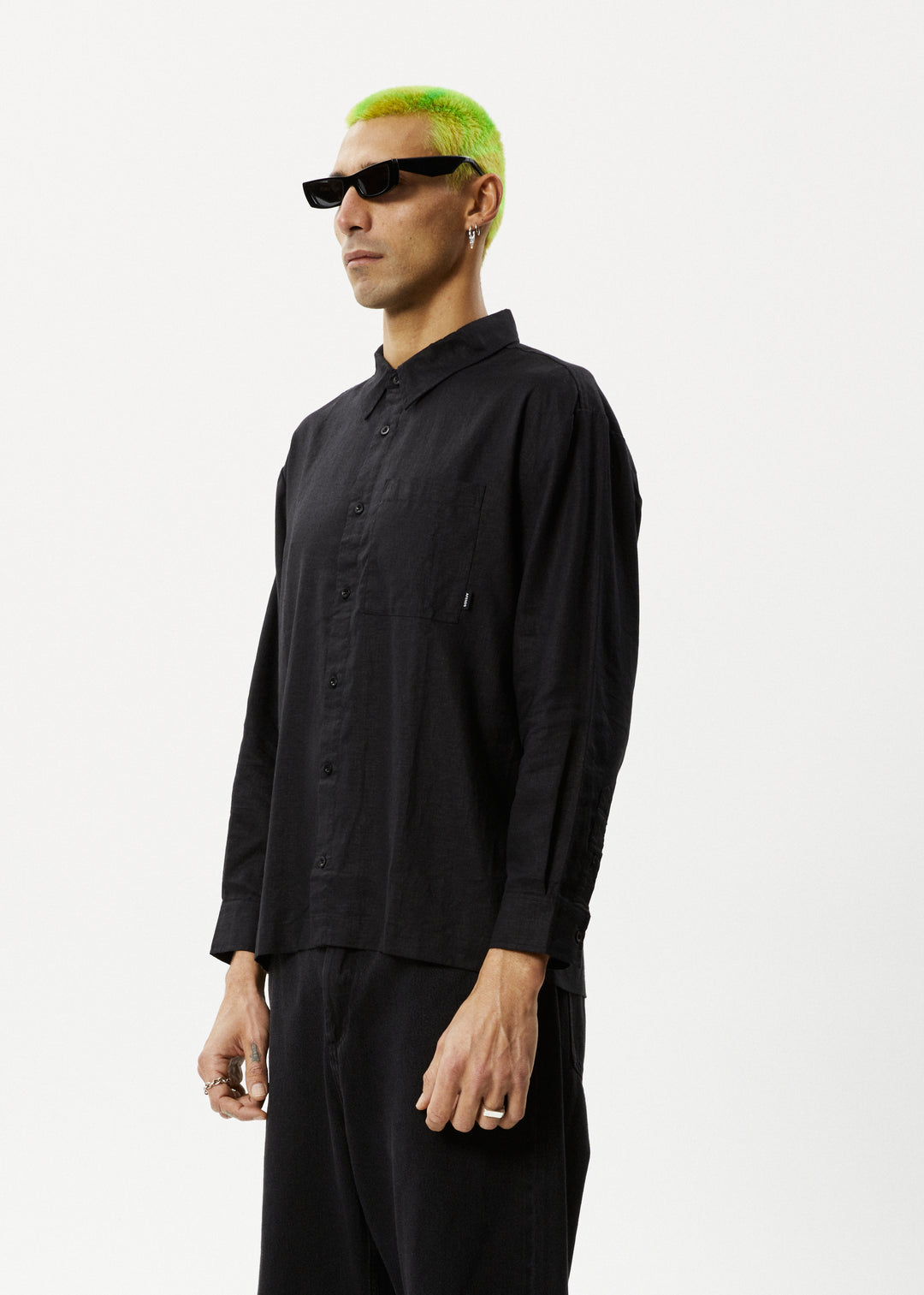 AFENDS Mens Everyday - Long Sleeve Shirt - Black 