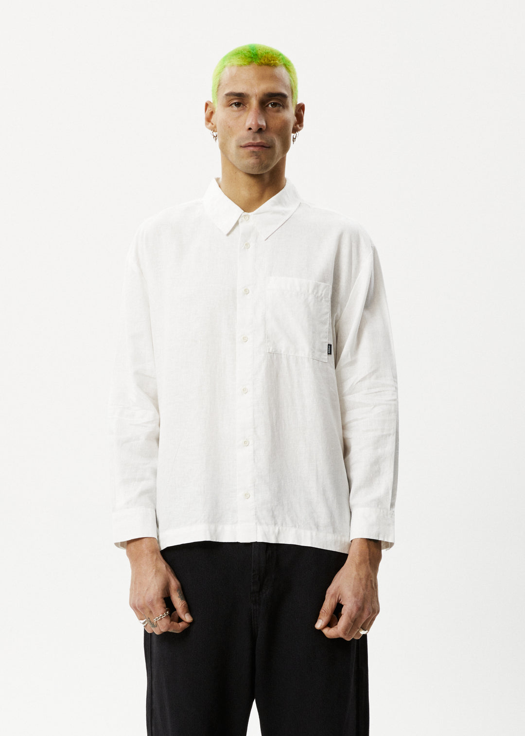 AFENDS Mens Everyday - Long Sleeve Shirt - White 