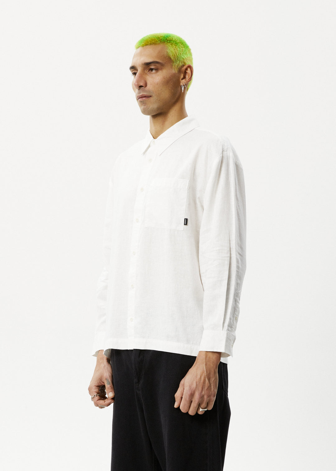 AFENDS Mens Everyday - Long Sleeve Shirt - White 