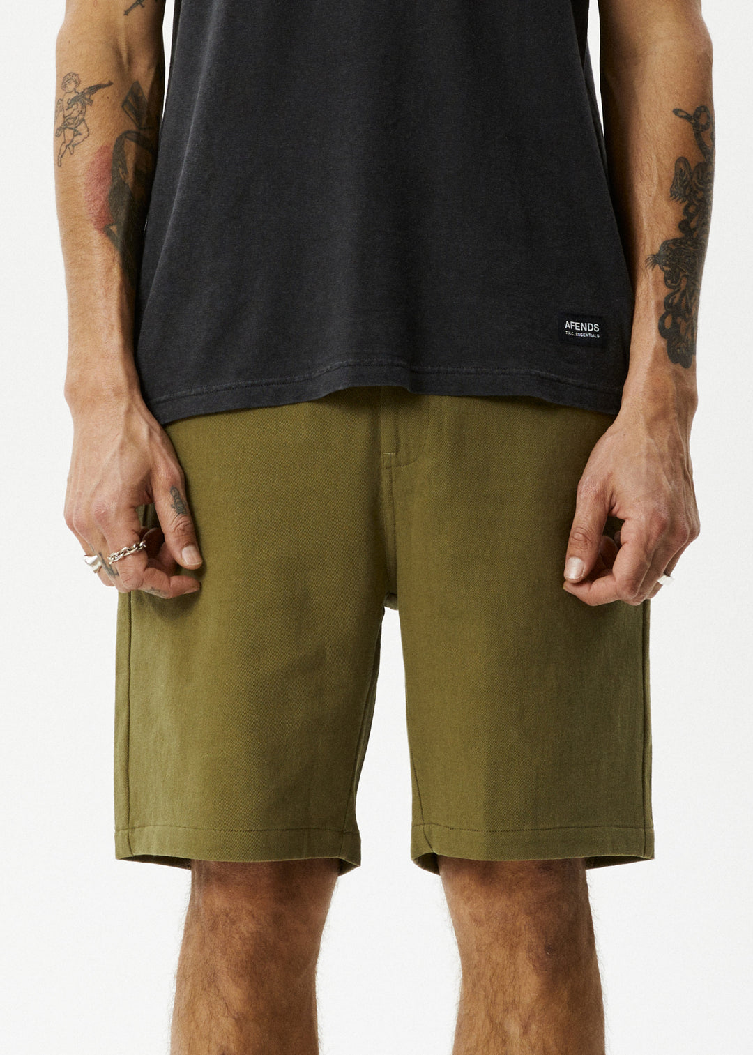 AFENDS Mens Ninety Twos - Fixed Waist Shorts 19" - Military 