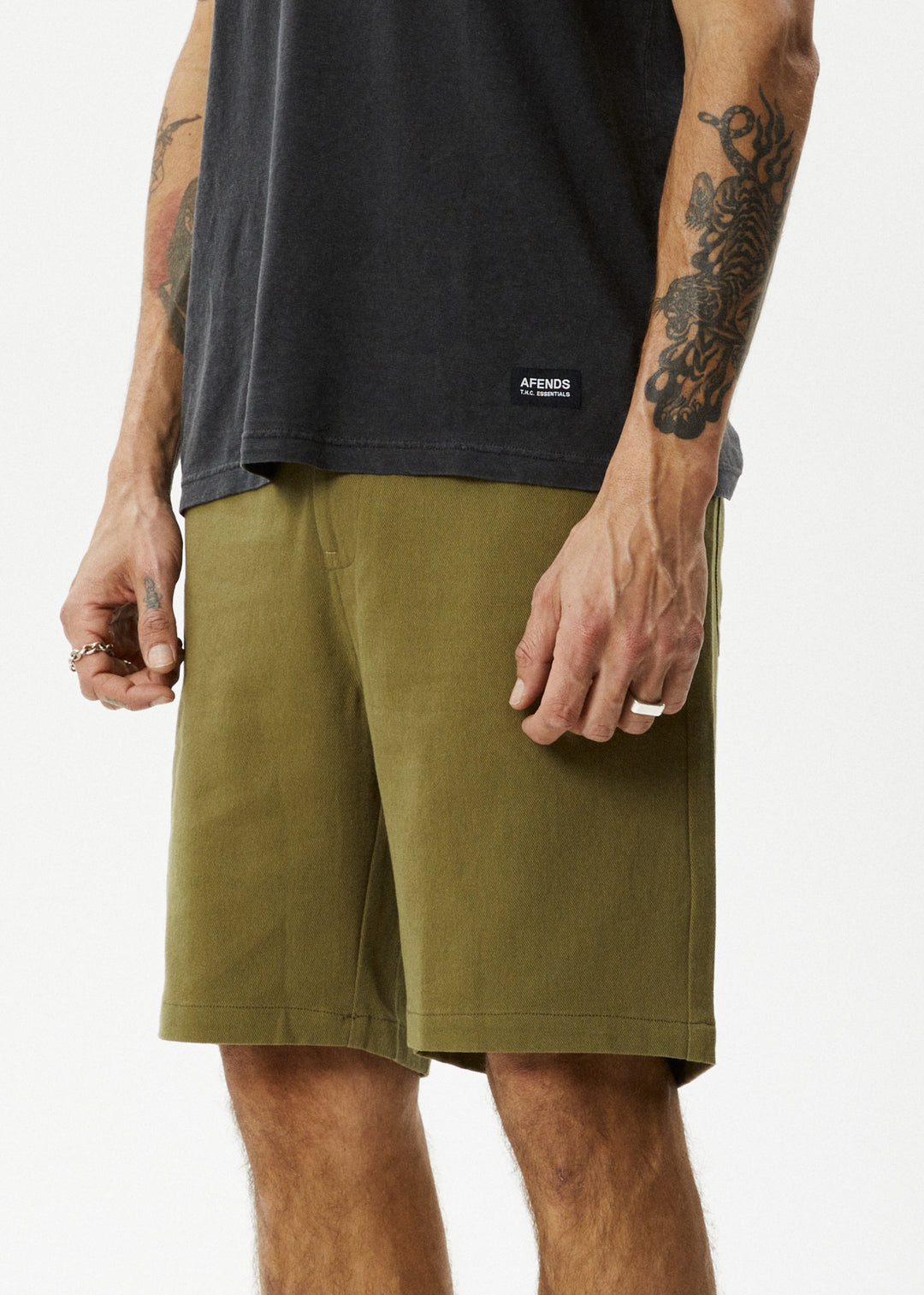 AFENDS Mens Ninety Twos - Fixed Waist Shorts 19" - Military 